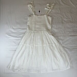 Zesica Sundress Womens Small White‎ Smocked Tiered Ruffle Lined Tie Straps